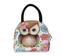 Simpatico cartone animato gufo floreale borsa termica per il pranzo per la scuola con doppio scomparto isolato portatile pasto Tote resistente all'acqua