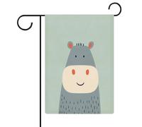 Simpatico cartone animato ippopotamo bandiera estetica giardino casa cortile esterno bandiera stagionale vacanza juta doppia faccia bandiera 30,5 x 45,7 cm