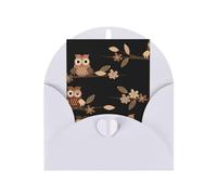 Simpatico cartone animato marrone con stampa di gufi verticali in carta bianca per auguri di ringraziamento per te (Thinking of You biglietto di compleanno)