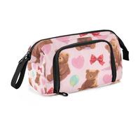 Simpatico cartone animato marrone Teddy Bears Pencil poueses Grande Capacità Ragazza Astuccio con Maniglia per Bambini Scuola Forniture