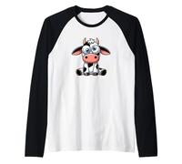 Simpatico cartone animato mucca con grandi occhi Maglia con Maniche Raglan