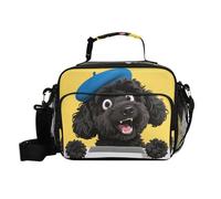 Simpatico cartone animato nero Teddy Dog Lunch Bag per lavoro robusta borsa per il pranzo con porta bottiglia d'acqua con tracolla Man College