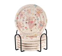 Simpatico cartone animato pecora rosa assorbenti sottobicchieri con supporto set di 6 sottobicchieri assorbenti per bevande Posavasos Para Mesa