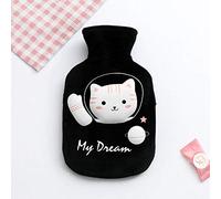 Simpatico cartone animato peluche bottiglia di acqua calda bambino cashmere scaldamani borsa da acqua calda palazzo-testa di gatto bianco su black_19.5 * 12.4cm