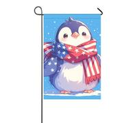 simpatico cartone animato Penguin 4 luglio Independence Day bandiere esterne decorativo Pasqua banner per la decorazione del portico 12x18 pollici double sided
