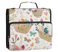 Simpatico cartone animato Primavera Coniglietti pasquali 3,8 cm 3 anelli con cerniera borsa raccoglitore con manico Laege Capacità Portfolio Organizer per studenti di medie dimensioni