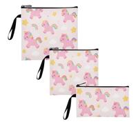 Simpatico cartone animato rosa arcobaleno unicorni 3 pezzi riutilizzabile cerniera snack borse multiuso borsa di emergenza per il lavoro ufficio viaggi picnic