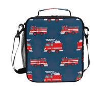 Simpatico cartone animato rosso camion dei pompieri per bambini ragazzi Lunch Box isolato borsa per il pranzo con tracolla regolabile riutilizzabile borsa termica per campeggio, lavoro, scuola viaggi