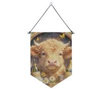 Simpatico cartone animato scozzese mucca appeso banner in tessuto con asta telescopica cantiere banner appeso alla parete decorazioni per feste per Festival e giorno speciale
