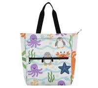 Simpatico cartone animato viola animale del mare pinguino per bambini borse per bambini ragazzi ragazze robusta borsa della spesa con cerniera per college shopping spiaggia