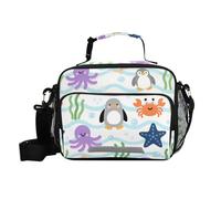 Simpatico cartone animato viola animale mare pinguino Lunch Box per gli uomini con cerniera Lunch Box Tote Bag con tracolla Cucina maschile