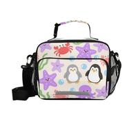 Simpatico cartone animato viola stella marina pinguino borse per il pranzo per le donne con tracolla isolata Lunch Box Tote Bag per insegnanti università