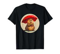 Simpatico castoro con ombrello rosso grafico per un outfit affascinante Maglietta