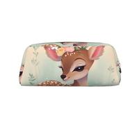 Simpatico cervo in fiori astuccio portamatite in pelle portatile borsa da viaggio borsa da trucco grande capacità borsa da toilette per le donne, Oro, One Size, Stampa