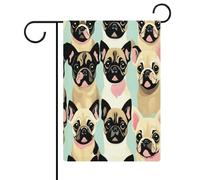 Simpatico chihuahua carlino bandiera giardino casa prato cartello di benvenuto banner doppio lato piccole bandiere personalizzate per piscina, cortile, decorazione da parete per la casa, 32 x 47 cm