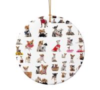 Simpatico chihuahua carlino stampa circolare ornamento in ceramica di Natale, decorazione per albero di Natale, regalo per familiari e amici