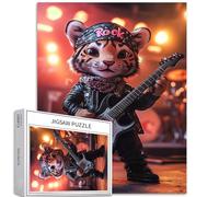 Simpatico chitarrista tigre 1000 pezzi puzzle per adulti Stage Rock Performance Art Puzzle colorato fai da te per la decorazione della casa regali puzzle famiglia perfetto per serate di gioco 50 × 70
