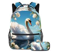 Simpatico cigno e fiore si preparano per la scuola con stile, zaino con astuccio, il perfetto set di 2 zaini per la scuola, Multicolore, B:29.4x20x40cm P:19x7.5x3.8cm, Zaini Daypack