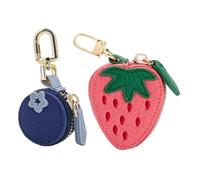 Simpatico ciondolo in pelle a forma di frutta, 2 pezzi con fragole e mirtilli, portamonete portachiavi, mini portamonete in pelle per decorazione zaino, borsa impermeabile con frutta Char-m, idea