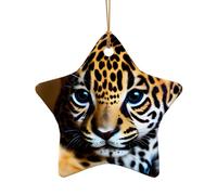 Simpatico ciondolo ornamentale a forma di giaguaro con 1 stampa, in ceramica, da appendere, a forma di cuore, per Natale