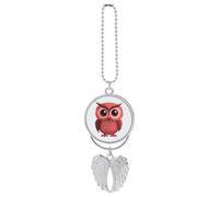 Simpatico ciondolo per auto a forma di gufo rosso, ornamento da appendere allo specchietto retrovisore, decorazione per auto per specchietto retrovisore, portachiavi in stile argento
