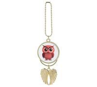 Simpatico ciondolo per auto a forma di gufo rosso, ornamento da appendere allo specchietto retrovisore, decorazione per auto per specchietto retrovisore, portachiavi in stile dorato