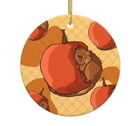 Simpatico ciondolo rotondo in ceramica a forma di piccolo criceto, ornamento da appendere all'albero di Natale e al caminetto