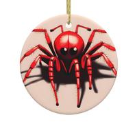 Simpatico ciondolo rotondo in ceramica a forma di piccolo ragno rosso, ornamento da appendere all'albero di Natale e al caminetto
