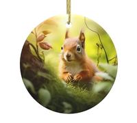 Simpatico ciondolo rotondo in ceramica a forma di scoiattolo, ornamento da appendere all'albero di Natale e al caminetto