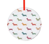 Simpatico ciondolo rotondo in vetro con stampa di bassotto, ornamento da appendere all'albero di Natale, ricordo durevole per vacanze, decorazione per la casa