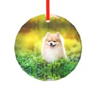 Simpatico ciondolo rotondo in vetro con stampa di cucciolo di cane, elegante ornamento da appendere all'albero di Natale per vacanze, Natale, decorazione pasquale