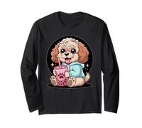 Simpatico Cockapoo con Bubble Tea Stile Kawaii Maglia a Manica