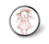 Simpatico coniglietto che indossa un cappello da sole in vimini spilla rotonda per uomo donna moda distintivo collare pin vestito giacca zaino accessori