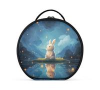 Simpatico Coniglietto Luna Trucco Astuccio da Toilette Borse Rotondo Toeletta Scatola Cosmetica Borsa Creativo con Divisori Regolabili per Donna
