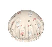 Simpatico coniglietto nella foresta Cuffia da a impermeabile riutilizzabile da bagno elastica per donna, cappellini per ragazze Spa Uso domestico, hotel e parrucchiere