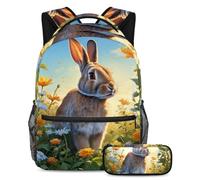 Simpatico coniglio e fiore alla moda 2 pezzi set di zaini per ragazzi ragazze adolescenti, una borsa da viaggio indispensabile per gli studenti, Multicolore, B:29.4x20x40cm P:19x7.5x3.8cm, Zaino