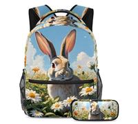 Simpatico coniglio e fiore libera la tua creatività con il nostro zaino e astuccio combinato per ragazzi, ragazze e adolescenti, Multicolore, B:29.4x20x40cm P:19x7.5x3.8cm, Zaini Daypack