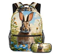 Simpatico coniglio e fiore migliora il tuo stile con il nostro zaino e astuccio, ideale per bambini e ragazzi, Multicolore, B：29.4x20x40cm P：19x7.5x3.8cm, Zaini Daypack
