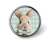 Simpatico coniglio su una morbida spilla rotonda a scacchi verde per uomo donna moda distintivo collare pin vestito giacca zaino accessori