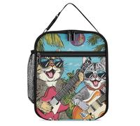Simpatico contenitore per il pranzo con stampa di un gatto che canta, con stampa di un DJ discoteca, borsa per il pranzo portatile con manico staccabile per