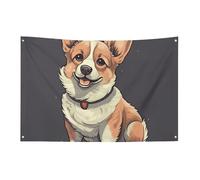 Simpatico Corgi Dog Illustrazione Bandiera 3x5 Ft No Fade Bandiera di benvenuto Giardino Cortile Casa Bandiere Decorative Giardino Yard Segno Interno Esterno Banner Party Home Decor