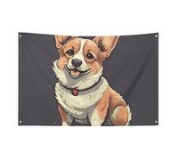 Simpatico Corgi Dog Illustrazione Bandiera 3x5 Ft No Fade Bandiera di benvenuto Giardino Cortile Casa Bandiere Decorative Giardino Yard Segno Interno Esterno Banner Party Home Decor