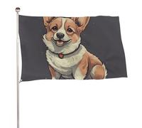 Simpatico Corgi Dog Illustrazione Bandiera 61 x 88,9 cm Stampa su entrambi i lati Bandiera da giardino Banner decorativo No Fade Yard Flag con occhielli in ottone Hanging Photo Sfondo per interni ed