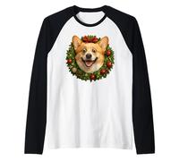 Simpatico Corgi - Ghirlanda Natalizia Divertente con Cane Natalizio Maglia con Maniche Raglan