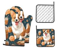 Simpatico Corgi Pet e tè al latte Guanti da forno antiscivolo per cucinare Cuscinetti caldi per grigliare Forno a microonde Cottu