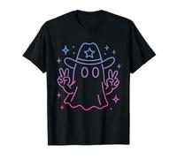 Simpatico Cowboy Fantasma Segno della Pace Divertente Halloween retrò Stile Divertente Maglietta