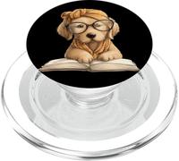 Simpatico cucciolo che legge il libro amante del libro animale grafica piccola aperta PopSockets PopGrip per MagSafe