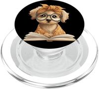 Simpatico cucciolo che legge il libro amante del libro animale grafica piccola aperta PopSockets PopGrip per MagSafe