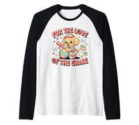 Simpatico Cucciolo di Baseball Divertente Stampa Design Maglia con Maniche Raglan
