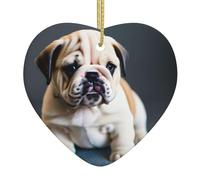 Simpatico cucciolo di bulldog 1 stampa decorazioni, squisite decorazioni in ceramica a forma di cuore per alberi di vacanza o case